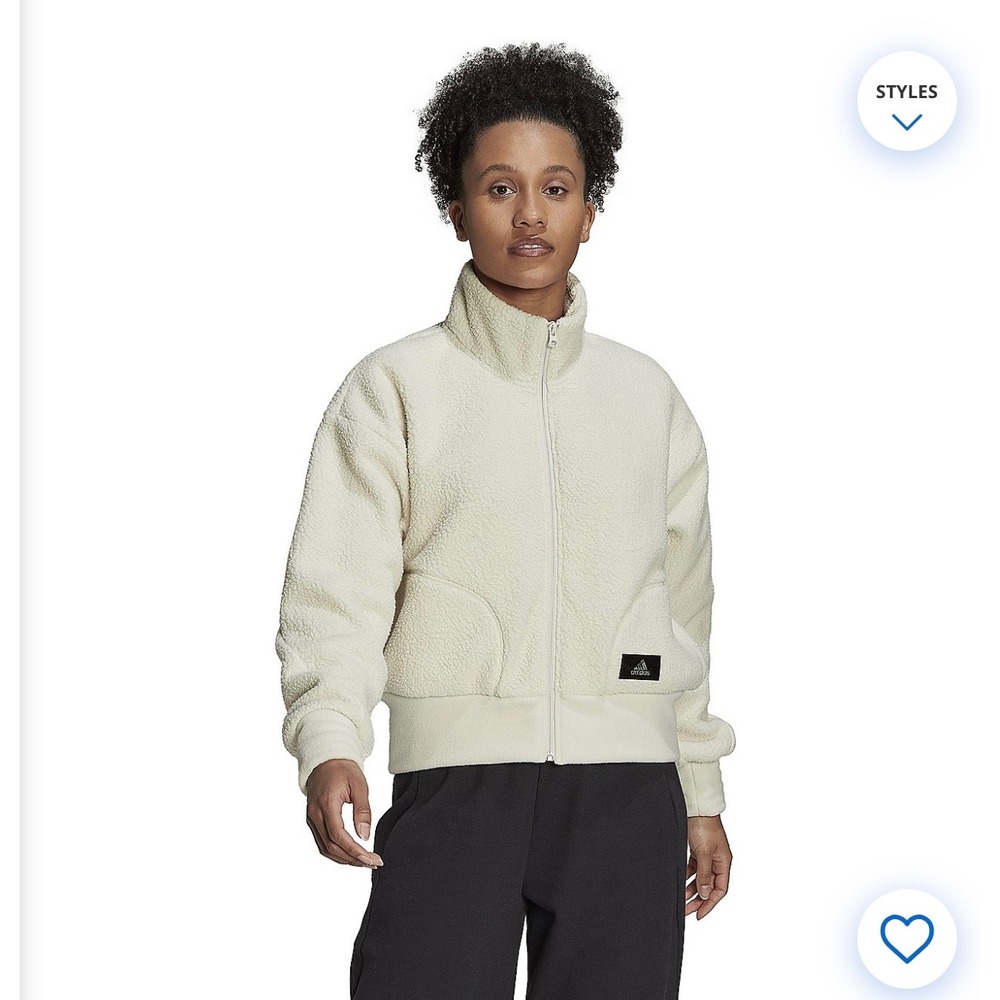 Adidas Women's Holidayz Sherpa Jacket Size 2X‎ Beige Plush Warmth EUC